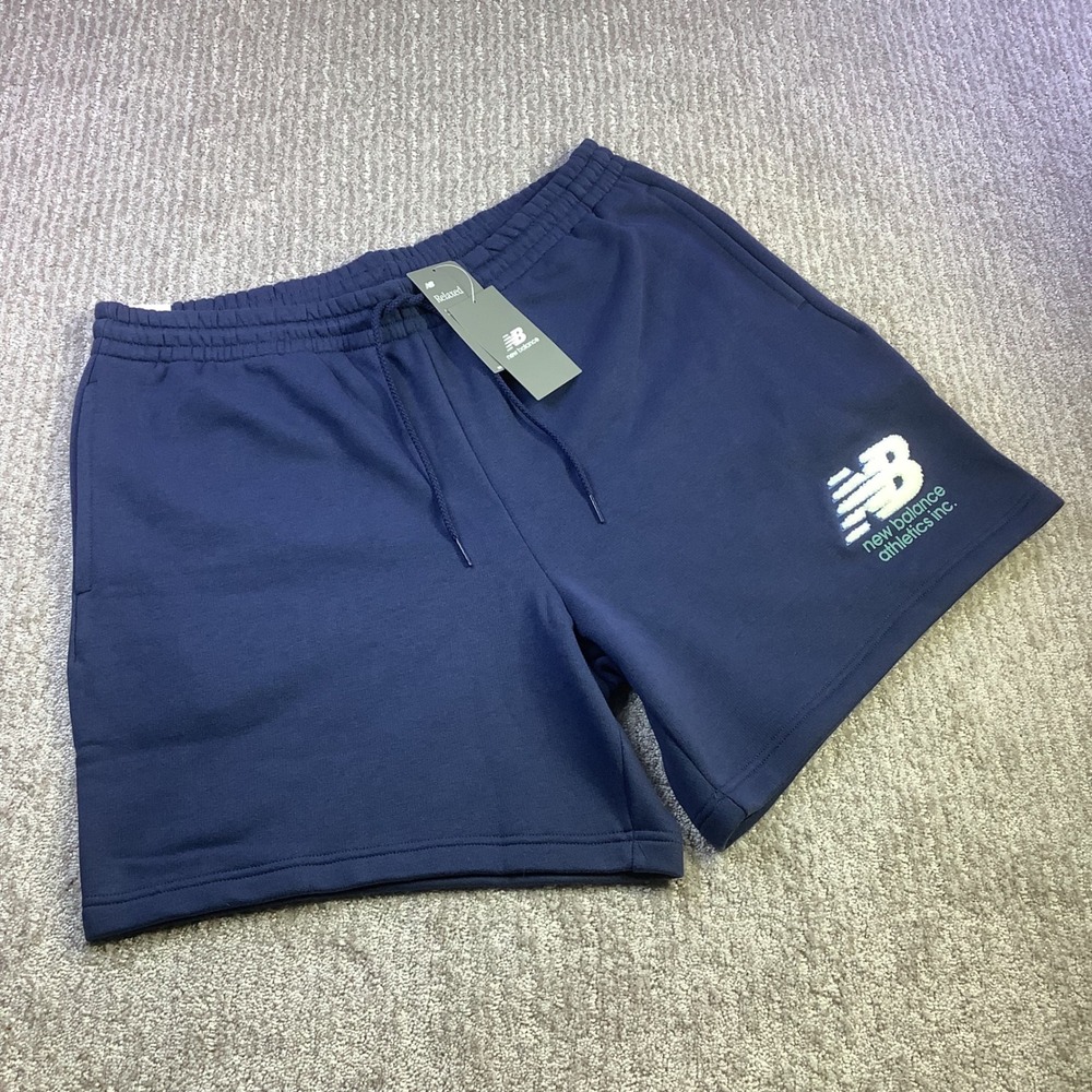 New Balance Chenille Fleece Drawstring Shorts Navy Blue Relaxed Fit Size XL NWT
